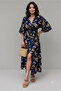 Women's Patterned Summer Double-Breasted Collar Slit Ankle-Length Dress 3E-2406