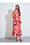 Red Floral Strappy A-Line Maxi Dress - 3