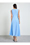 Blue Sleeveless Pocketed Midi Dress - 5