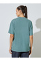 Green Tonal Slogan Embroidered 100% Cotton Washed T-Shirt - 6