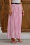 Pink Women's Belted Lined Maxi Skirt with Elastic Waist, Wrinkled Textured Long Skirt - 2