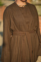 Women's Three-Piece Detailed Waist-Tie Linen Kimono Set Brown - 5