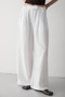 White 100% Cotton Buttoned Wide-Leg Summer Trousers