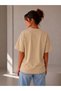 Beige Oversize Women's T-Shirt - Basic Comfortable Cut Crew Neck Cotton T-Shirt - 3