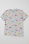 Girls' Pajama Set, Short Sleeve, Colorful Bow & Heart Pattern, 8-12 Years Old, Light Gray Melan - 6