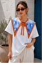 Women's Short Sleeve Sunset Derby T-Shirt with Shawl Collar Accessory White – Stretchy Fabric, Comfortable Fit - 2