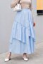 Elastic Waist Asymmetrical Ruffled Lined Voile Skirt - Light Blue
