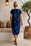 Black-Blue V-Neck Short Sleeve Patterned Casual Viscose Woven Dress 113 64 - 7