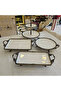 Cast Iron Edged Frame Porcelain Presentation Set with Stands Antique 4 Pieces