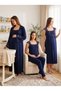 New Season Navy Blue Special Lace Detailed Straps 100% Cotton Breastfeeding Feature Design Maternity Dressing Gown Pajama Set Nightgown Set - 5
