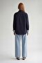 Dark Blue Fine Line Tie Detail Shirt - 4