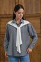 Anthracite Women's Striped Shirt with White Knitwear Look, Detailed Long Sleeve Oversize Shirt - 2