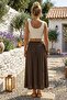 Brown Lined Foldable Fabric Waist Casual Cotton Long Woven Skirt 95 65 - 8