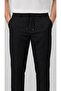 Men's Black Relaxed Fit Elastic Waist Lace-Up Jogger Fabric Trousers - 2