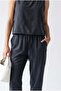 2152 Women's Crew Neck Blouse with Elastic Waist Pants Set Smoked - 3