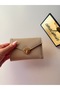 Women's Beige Envelope Cover Gold Lock Mini Card Holder Wallet