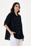 Women's Black Italian Floral Embroidered Scalloped Oversize Poplin Shirt Size 40 - 46 - 5