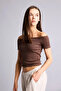Fitted Off-Shoulder Ribbed Camisole Short Sleeve T-Shirt H1787Ax26Sm - 3