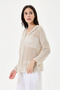 Women's Beige Italian Glittery Mesh Zippered Hooded Long Sleeve Jacket Size 38 - 42 - 3