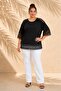Women's Plus Size Lace Detailed Low Sleeve Side Slit Stretchy Viscose Blouse - 2
