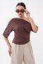 Women's Boat Neck Asymmetrical Blouse with Side Gathered Detail 260615 - - 2