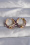 Brass Gold Color Purple Ethnic Patterned Hoop Earrings
