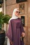 Women's Lined Abaya with Small Bead Detail and Waist Tie, Two-Piece Dress, Plum Color - 3