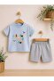 Colorful Fun Teddy Bear and Kitten Printed Baby Cotton Top and Bottom Summer Shorts Set - 6
