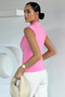 Pink Women's Padded Shoulder Double Breasted Collar Blouse - 5