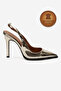 Genuine Leather Gold Mirror Pointed Toe Stiletto High Heeled Shoes Vardola - 2