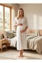 New Season Ecru Piping Detailed Buttoned Design Short Sleeve 100% Cotton Maternity Pajamas Nightgown Set - 8