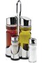 Cuisine Art 5-Piece Condiment Set - Stainless Steel Stand & Lids - Oil, Vinegar & Spice Jars - 3
