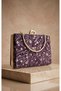 Purple Glitter Elegant Evening Dress Bag with Gold Color Metal Detail 15X23 cm - 3