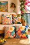 Abstract Sun and Rainbow Pattern 4-Piece Throw Pillow Cover Set