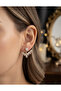 Brass Gold Color Zircon Stone V Model Earrings - 2