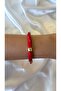 Women's Gold Detailed Marble Patterned Red Elastic Bracelet