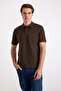 Dark Brown Regular Plain Embroidered Pique Buttoned Polo Collar T-Shirt