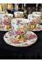 6-Piece Flowered Gilt Porcelain Cup Set with Stands 90 ml
