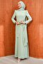 Mint Green Waist Detailed Stoned Evening Dress - 3
