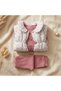 Mia Baby Girl Pink Floral Puffy Vest Triple Combination Set - Cotton Rabbit Print Tunic and Trousers - 4