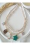 Sea Charm Necklace Handmade Polymer Clay Fish Turtle Oyster Shrimp Cherry Pink Turquoise Natural Cracked Stone White Fimo Beaded Necklace - 6