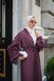 Women's Ribbon Stone Detail Waist Tie Ruffled Sleeves Tulle Long Abaya Plum - 3