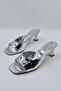 Silver Patent Leather Short Heeled Stylish Comfortable Women's Slippers 90 Klt - 5