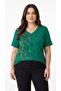 Women's Plus Size Short Sleeve V-Neck Stone Printed Viscose Blouse 2042-26