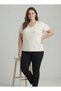 Plus Size Women's White Blouse V-Neck Embroidered Pocket Detailed Cotton T-Shirt - 5