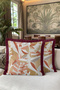 Tropical Leaf Patterned Elegant Fringed Pillowcase - Bohemian Beige Tile Burgundy Tassel Throw Pillow Cover - 4