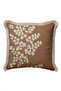 Botanical Leaf Design Fringed Pillowcase - Branch Figured Tan Cream Mink Tassel Throw Pillow Cover - 6