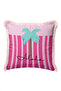 Aloha Tropik Palm Stripes Fringed Pillowcase-Summer Seaside Turquoise Cream Tassel Throw Pillow Cover - 5