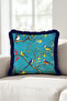 Exotic Bird and Floral Decorative Fringe Pillowcase - Nature-Themed Navy Blue Tassel Throw Pillow Cover - 4