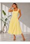 Women's Square Collar Viscon Lined Brode Midi Woven Dress 26109 - 6